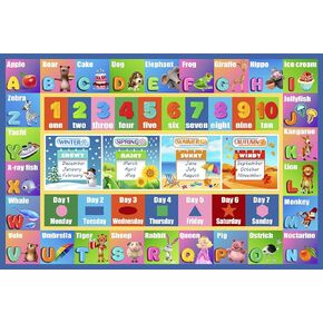 HUAHOO Kids Rug Play Mat Carpet Educational and Fun Playmat ABC Alphabet Animals Shapes Learning and Safe Rugs for Bedroom Playroom Classroom Baby Toddler Children(Season,52X75 in)