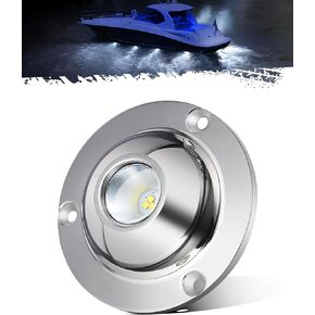 Partsam 1Pcs High-intensity Blue LED Underwater Light for Marine Boat Yacht Pontoons, IP68 Waterproof, Stainess Steel Housing, Glass Lens, Surface Mount,10V-30V