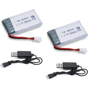 3.7v Drone Lipo Battery - 2 Pack 650mAh Rechargeable Batteries for SYMA X5 Serial UVA Quadcopter Drones XH2.54 Connector with 2 Chargers SYMA X5C X5SW X5SC WLtoys V252 XT Flyer