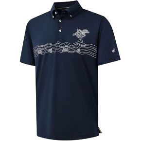 Rouen Golf Shirts for Men Quick Dry Moisture Wicking Athletic Chest Print Pattern Casual Short Sleeve Polo Shirts for Men