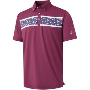 Rouen Golf Shirts for Men Quick Dry Moisture Wicking Athletic Chest Print Pattern Casual Short Sleeve Polo Shirts for Men