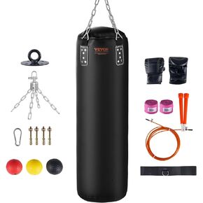 VEVOR Punching Bag for Adults, 4ft PVC Heavy Boxing Bag Set, Punching Bag with Chains and Gloves, Hanging Boxing Bag for MMA Karate Judo, Muay Thai Kickboxing Boxing, Home Gym Training, (Unfilled)