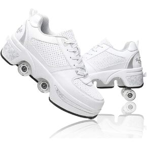 Roller Skate Shoes for Women and Men Kick Roller Shoes Double-Row Roller Skates Retractable Deformation Shoes That Turn into Rollerskates Sneakers Outdoor Roller Skating Shoes for Girls Boys