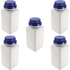 Othmro 5Pcs Plastic Bottles Lab Chemical Reagent Bottles Container 1000ml Square Liquid Solid Experiment Bottles Sample Storage Containers Sealing Storage Bottles with Blue Cap for Food Stores