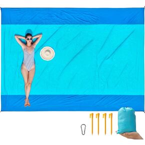 ISOPHO Beach Blanket Sand Proof, Ripstop Nylon Picnic Blankets, Extra Large Beach Mat Quick Drying, Lightweight & Durable, for Outdoor Activities, Travel, Beach Picnic, 106 x 83 Inches, Blue