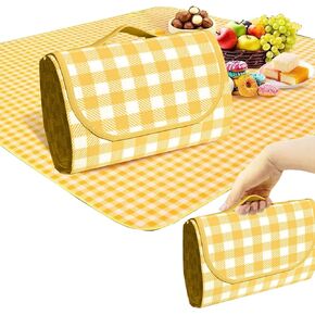 1 Foldable Picnic Blanket Large Size 80 ""x 80"" Family Outdoor Camping Dinner for 8 People can sit 40 ""x 60"" Couples Exclusive mat, (40""×60 ""), Yellow