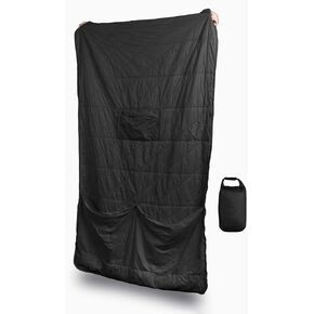 Gravel Layover Ultra-Compact Packable Down Blanket for Travel & Camping - Lightweight, Warm Travel Blanket Airplane, Car Blanket, Camping Blankets for Cold Weather - Includes Carrying Pouch (Black)