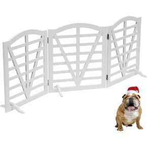 QUCHRYO Wooden Dog Gate Freestanding Pet Gate Foldable Pet Gate for Dogs,Dog Gate for Stairs,Indoor Dog Fences with 3Foot Supportershite,3Pane 23.4" Height-White.