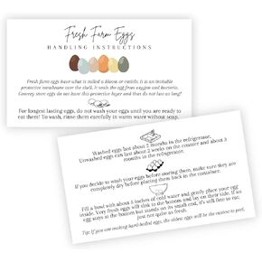 Fresh Farm Eggs Handling Instructions | 50 Pack | 2x3.5" inches Business Card | Egg Handling Instructions for Farm Fresh Eggs | White Card with Colored Egg Design