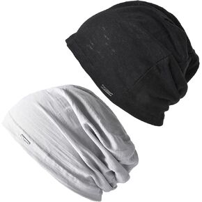 CHARM Cotton and Linen Slouchy Beanies - Mens Lightweight Summer Beanie Womens Saggy Cap Chemo Slouch Hat Set