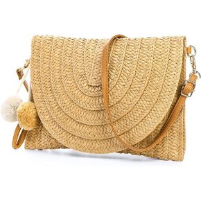 حقيبة كتف نسائية من سيددو، حقيبة يد كروس منسوجة يدويًا مع حزام قابل للفصل، محفظة محفظة على شكل ظرف صيفي للشاطئ، والعطلات، والاستخدام اليومي in Kuwait