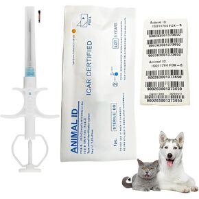 Universal Pet Microchip Registratable RFID Animal Implant Chip for Management and Tracking, 134.2kHz FDX-B Pet ID Tags for Pets, Cat, Dog, Rabbit,Cow, Sheep, Pig,Fish (1 Pack 1.25x7mm)