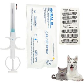 رقاقة YurMemo Universal Pet Microchip القابلة للتسجيل من أجل الإدارة والتتبع، 134.2 كيلو هرتز FDX-B علامات تعريف الحيوانات الأليفة للحيوانات الأليفة والقطط والكلاب والأرانب والبقرة والأغنام والخنزير والأسماك (عبوة واحدة، 1.4 × 8 مم) in Kuwait