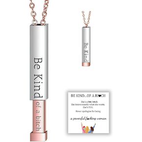 Be Kind Of A B Necklaces For Women, Hidden Message Necklace, Best Friends Sorority Sisters Friendship Jewelry Gift, Square Tube Pendant with Hidden Message Strap Friendship Gift