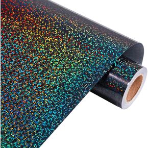 VINYL FROG Holographic Glitter Heat Transfer Vinyl 12"x5ft Black Colorful Shimmer Heat Press Patterned Vinyl Iron on HTV Vinyl for DIY T-Shirts and Other Fabrics