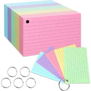 500PCS Index Cards, 3x5 Inches Colored Flash Cards with Ring, Both side Lined Notecards Ruled Index Cards Study Cards Heavy Note Cards Flash Cards for Studying, Learning, School,College