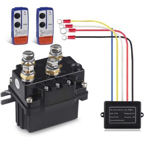 WATERWICH 12V 500A Winch Solenoid Relay Contactor+2pcs Wireless Winch Remote Control Kit with 6 Protecting Caps Universal for Truck Jeep ATV SUV 5500-12000lbs Winch