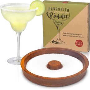 Cork & Mill Margarita Salt and Sugar Rimmer for Cocktails, The Original Acacia Wood Bar Glass Rimmer for Drinks, Cocktail Rimmer Tray for Rimming Large Margarita Glasses up to 5.5 Inches Wide