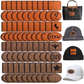 80pcs Big Blank Hat Patches 4 Types of Shape Laser Engraving Label Tag Laserable Rustic Leatherette Patch Adhesive Faux Leather Patches Iron hot press Fabric Custom Repair Sew Laser Glowforge Supplies