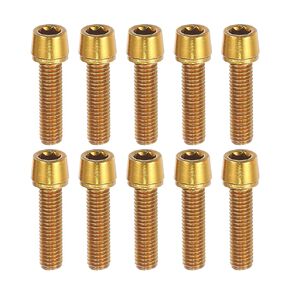 A ABSOPRO Tapered Bolts Screws for MTB Bike Bicycle Stem Durable M5x20mm Socket Head Cap Bolts Screws Nuts Steel Gold Tone (Set of 10)