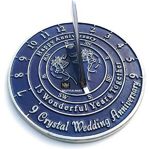 NauticalMart 15th Crystal Wedding Anniversary Sundial Gift for Husband or Wife, Parents, Grandparents, Friends, Couples, Romantic Gift, Unique Marriage Present - 8 inches (15th Anniversary)
