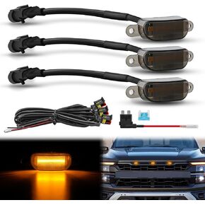 Nilight Front Grille Marker Light 3PCS 4LED Amber LED Light Smoked Lens Waterproof Compatible with 2004-2019 Ford F-150 Raptor and 2013-2018 Dodge Ram 1500 Raptor Aftermarket Grille, 2 Years Warranty