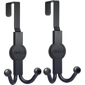 OHIYO Over The Door Hook, 2 Pack Over Door Hanger, Door Hooks for Hanging Clothes, Towels, Bags, Suitable for Bedroom, Bathroom, Living Room (Black -1.45")