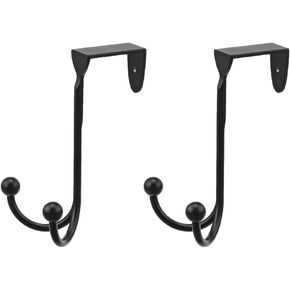 Over The Door Double Hanger Hook, Metal Twin Hook Organizer Storage Rack for Hanging Coats, Towel, Bags and Hats, etc. 2 Pack, Black, ODH001