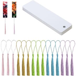 PPhtony Sublimation Blank Bookmarks 15Pcs Double-Side Heat Transfer Metal Craft Book Marker with 15Pcs Colorful Silky Tassels for Birthday Wedding DIY Projects and Gift Tag (3.2x12cm, Rectangle)