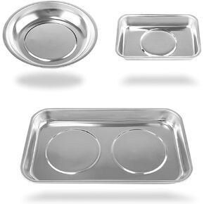 C&T 3-Piece Magnetic Tray Holder, Magnetic Parts Tray Set, Thickened Tray,Stainless Steel, Tool Trays for Screw, Bolts, Nuts, Washers, Pins and Other Small Metal Parts and Tools