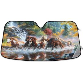 Qilmy Running Horses Car Windshield Sun Shade Front Window Folding Auto Sunshade Anti-UV Rays Sun Visor Shade for Car Truck SUV