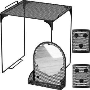 Locker Shelf with Locker Mirror Magnetic & 2 Magnetic Pen Cups, Locker Organizer for Work, Mesh Metal Locker Accessories Kit for School Locker, Locker Decor Office Supplies, Pink