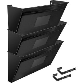 Acrimet Wall Mount Pocket File Organizer Holder (Hangers Included) (Black Color) (3 Pack)