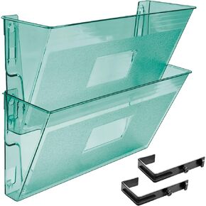 Acrimet Wall Mount Pocket File Organizer Holder (Hangers Included) (Clear Green Color) (2 Pack)