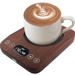 جينكس القهوة القدح أكثر دفئا، الجاذبية شمعة القدح دفئا الكهربائية، تشغيل / إيقاف تلقائي مع 9 إعدادات درجة الحرارة، 1-9 الموقت المشروبات دفئا العملي المحمولة أكثر دفئا للمنزل والمكتب (الخشب) in Kuwait