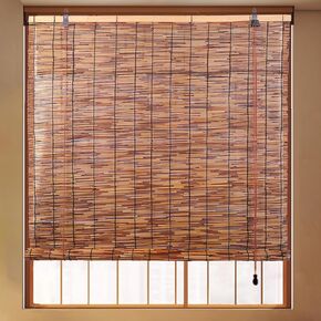 FoundGo Reed Roller Blinds Roll Up Reed Shade for Patio,Bamboo Blind Sun Shades,Retro Light Filtering Roller Bamboo Curtains for Windows/Doorways,Interior/Exterior,Indoor/Outdoor