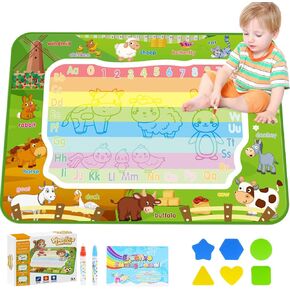 Toddler Toys for 3 4 5+ Year Old Kids Boys, Farm Animals Water Doodle Mat for Toddlers 3-5 Preschool Educational Learning Toys Halloween Birthday Xmas Gifts for 3-8 Year Old Boys Girls Green