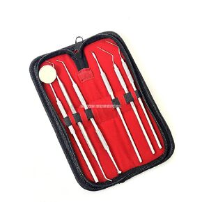 German Dental Hygiene Kit 6 Piece Dentist Tools Anti Fog Mirror Dental Scaler Tarter Scraper Dental Pick Dental Tweezers for Calculus and Tartar Removal Gum Health Teeth Cleaning
