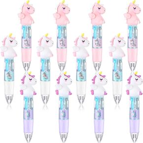 Chinco 12 Pieces Retractable Unicorn Pens 4-in-1 Multicolor Ballpoint Pen Unicorn Candy Party Favor Colored Ink Mini Party Favors for Girls Kids Classroom Prizes Birthday Gifts(Curly Hair Unicorn)