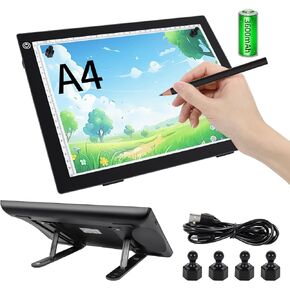 VALUCKY Rechargeable A4 Tracing Drawing Board,Copy Light Pad with Adjustable Foldable Stand,3 Level Brightness LED Tracing Light Box for Artist,Drawing,Sketching,Diamond Painting
