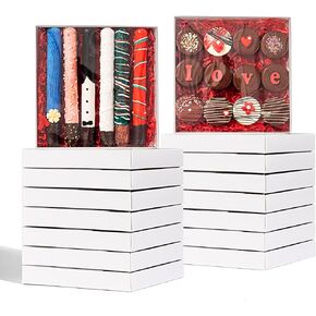 RomanticBaking 24Pack 8x8x1½ Inch Cookies Boxes with Full Clear Window Cakesicle Boxes Chocolate Covered Pretzel Rods Boxes Bakery Boxes Macaron Boxes