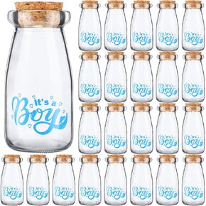 24 Pieces It's a Boy Baby Shower Party Favors Vintage Milk Favor Jars DIY Glass Milk Jars Bottles Blue Mini It's a Boy Sports Baby Shower Bottles with Cork for Guests Gender Reveal Centerpiece Decor