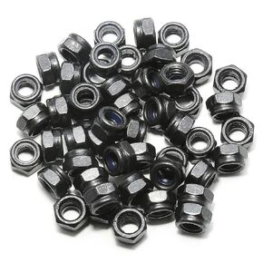 BokWin 50PCS M5 x 0.8mm Black Zinc Plated Nylon Lock Nuts Insert Hex Lock Nuts，Black Anti-loosening self-Locking nut