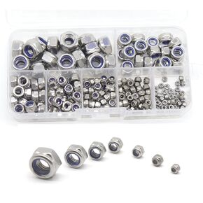 cSeao 205pcs SAE Nylock Nylon Inserted Lock Nuts Assortment Kit (1/4-20 3/8-16 1/2-13#4-40#6-32#8-32#10-24#10-32), 304 Stainless Steel