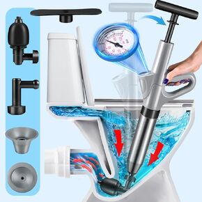 Toilet Plunger, Air Drain Blaster, Drain Clog Remover Tool, High Pressure Drain Blaster Gun with Visual Barometer, Toilet Clog Remover Powerful Toilet Plungers for Sink Bathroom Kitchen Clogged Pipe
