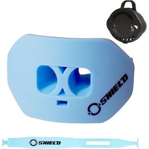 O Shield Mouth Guard for Football with Dual-Layer Protection, Built-in Air Channels, Extended Lip Shield, Soft Material, Adult and Youth Sizes with Strap/Case, Columbia Blue
