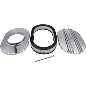 1 Set SHLPDFM Air Cleaner 12"" Oval Half Finned Polished Aluminum Silver Air Cleaner Fits for Chevy, Ford, & Mopar Hot Rod