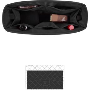 Organizer Insert with Silky Satin Compatible with Chanel Classic Flap Small 23, Lightweight Insert for Chanel Flap Bag (Black, Chanel CF Small)