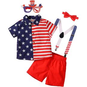 IWEMEK Baby Boys Formal Suit Mouse Birthday Outfit Shirt Necktie + Suspenders + Shorts Pants +Headband Cake Smash Clothes Set