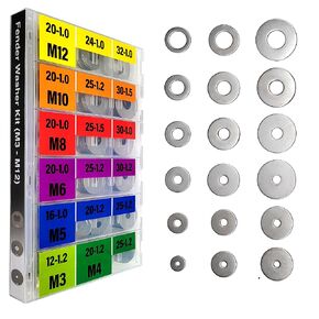 EEEEE Fender Washers for Screws 280pcs Flat washers Assortment 304 Stainless Steel washers 18 Sizes M3 M4 M5 M6 M8 M10 M12 Assorted Washer Set Metal Washer kit Large washers Screw washers for Bolts